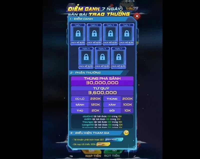 Khuyến mãi Win79 tặng tiền nạp đầu